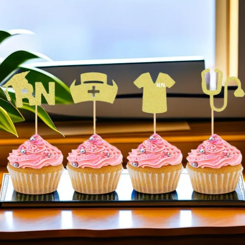 Vista 3 de 24 piezas de decoración de cupcakes de enfermería, graduación para enfermeras, fiestas temáticas de enfermería, escuela médica, fiesta