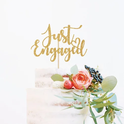 Vista 2 de Decoración de pastel Just Engaged para decoraciones de fiesta de compromiso, decoración de tartas con texto en inglés "We Engaged", decoración