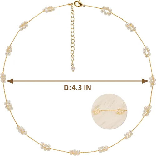 Vista 6 de ELEXIS Gold Pearl Station Necklace Choker For Women Handmade Collar De Perlas Para Mujer Small Mini Dainty Initial Pearl Jewelry For Girls Brides