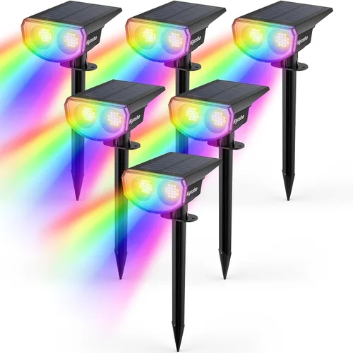 Vista 6 de Kyosho Luces solares que cambian de color al aire libre, 38 LED RGBW impermeables, luces solares de paisaje con 9 modos de iluminación, foco
