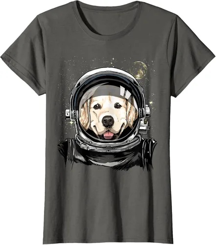 Vista 58 de Camiseta para amantes de los perros de los astronautas del espacio exterior Golden Retriever Lover, Negro