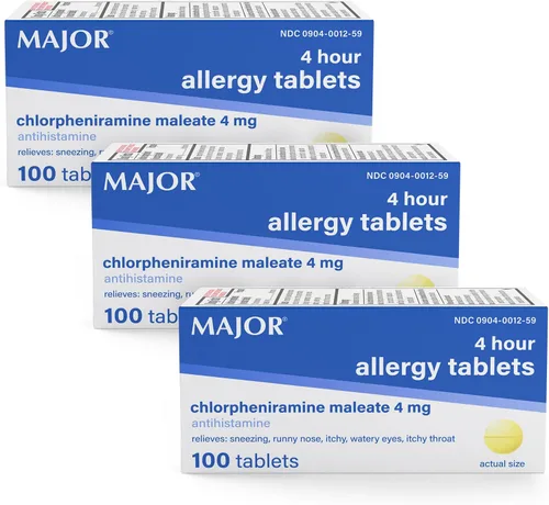Vista 8 de Comprimidos para alergia MAJOR de 4 mg - Medicina para alergia de 4 horas de clorfeniramina maleato - Antihistamínico para el alivio de estornudos
