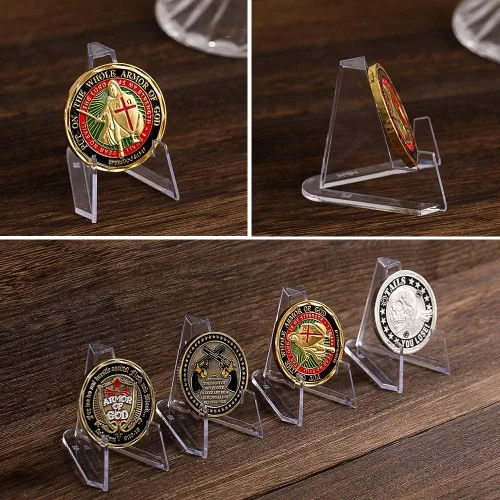 Vista 5 de Soporte de exhibición de monedas transparente – Mini caballete de plástico – Soportes acrílicos para monedas Air-Tite Tarjeta Relojes