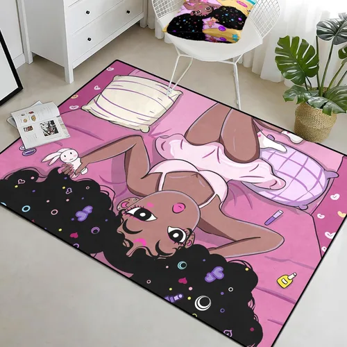 Vista 12 de Alfombra de gato para habitación de niñas, diseño de dibujos animados, decoración para dormitorio, bonita alfombra de área de gatos, alfombras