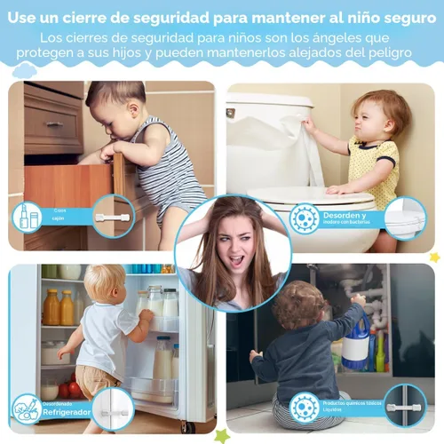 Vista 2 de Paquete de 8 Cerraduras de Gabinete a Prueba de Bebés - Syican Cerraduras de Cajón a Prueba de Niños, Multiusos para Cajones, Refrigerador, Asiento