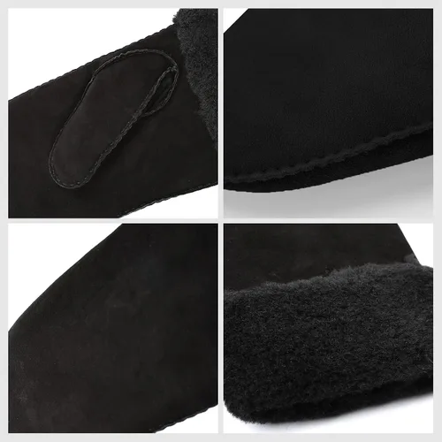 Vista 5 de Surblue Manoplas de gamuza de oveja de invierno para hombre, piel de oveja de alta calidad, cálido puño grueso forrado de lana de cordero