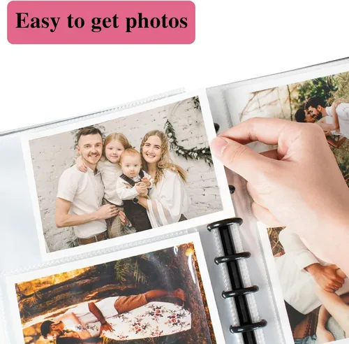 Vista 6 de Álbum de fotos de 4 x 6 pulgadas, fundas para libros con capacidad para 120 fotos horizontales, álbumes de fotos de bricolaje con 30 páginas Negro