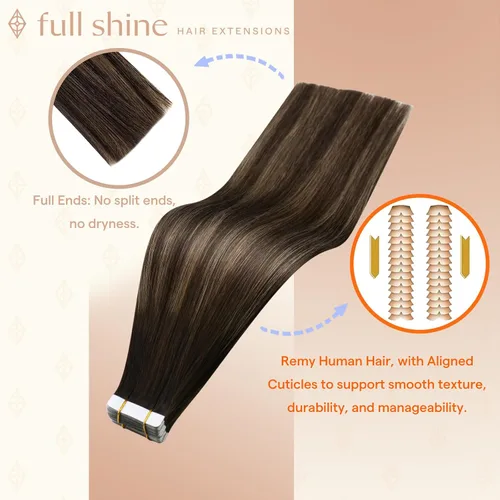Vista 123 de Full Shine - Extensiones de cabello humano con cinta, mezcla de rubio hongo # 8 castaño ceniza resaltado 60 rubio ceniza
