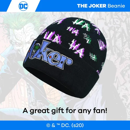 Vista 5 de Concept One Dc Comics The Joker Beanie Hat, Knitted Cuffed Winter Skull Cap