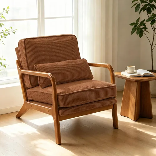 Vista 8 de Karl home Silla de lectura Mid-Century Modern Accent color beige Lino Beige
