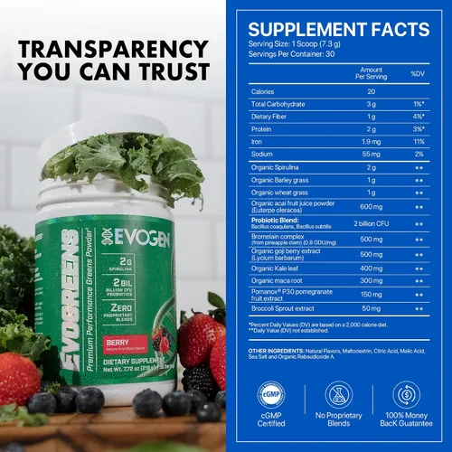 Vista 6 de Evogen Evogreens - Polvo Super Greens Promueve la recuperación, el bienestar y la salud inmunológica Superalimento en polvo con espirulina