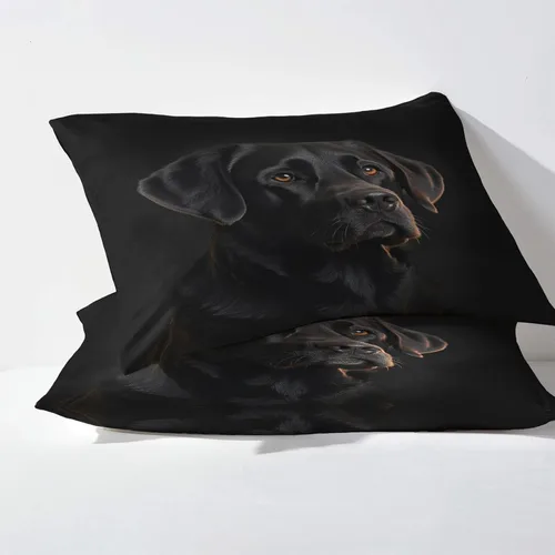 Vista 3 de Labrador Sheets tamaño individual, sábanas de perro negro, sábanas y fundas de almohada estampadas de 3 piezas, sábana bajera ajustable