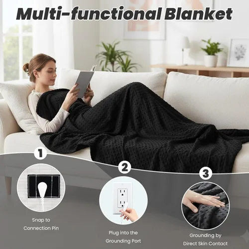 Vista 4 de Manta Grounding para aliviar el dolor y dormir más profundo, sábana de cama Earth Connect con fibra de plata, manta esponjosa, regalos para mujeres
