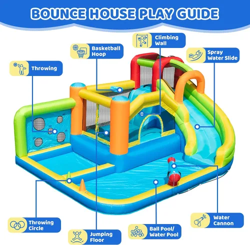 Vista 3 de Doctor Dolphin Casa inflable de rebote de agua, casa inflable para niños grandes, tobogán acuático para patio trasero, parque acuático inflable
