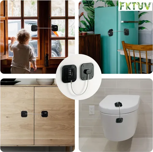 Vista 2 de Cerraduras de Seguridad para Niños para Gabinetes, Cerradura de Refrigerador con Combinación, Cerraduras de Ropero, Cerradura de Gabinete