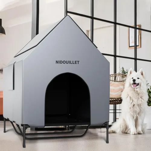 Vista 6 de Casa para perros de 48" para exterior e interior, casas para perros extra grandes resistentes a la intemperie 600D PVC con cama elevada para perros