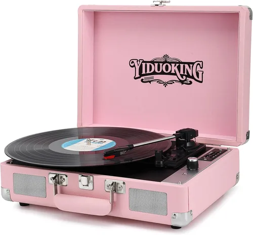Vista 8 de Tocadiscos, reproductor de discos de vinilo con altavoces estéreo, reproductor de discos Bluetooth de 3 velocidades, tocadiscos todo en uno