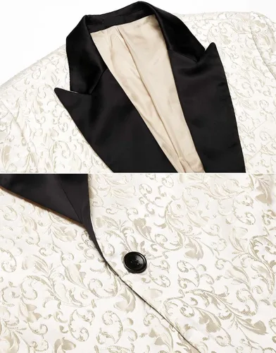 Vista 4 de COOFANDY - Chaqueta de esmoquin elegante para hombre, blazer de diseño floral, ideal para cenas, fiestas, graduación, bodas