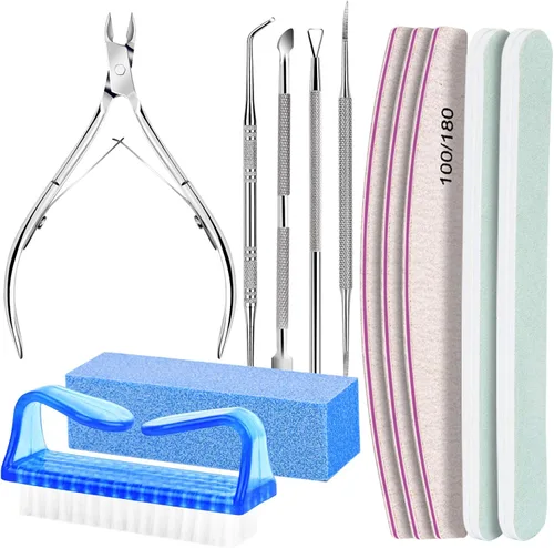 Vista 8 de FANDAMEI Kit de cuidado de uñas, limas de uñas 100/180, bloque de pulidor de uñas, pinzas de cutícula, cortador de cutícula, empujador de cutícula
