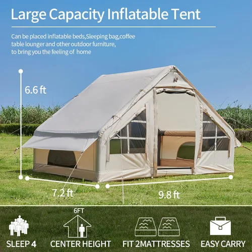 Vista 7 de Tienda de campaña inflable con bomba, para 4 a 6 personas, tienda de campaña de camping glamping, fácil instalación, tiendas familiares para 4