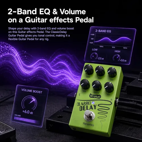 Vista 3 de M-VAVE ClassicDelay - Pedal de guitarra multiefectos, pedal de guitarra multiefectos, pedal de guitarra multiefectos, efecto de guitarra analógica