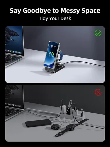 Vista 6 de Cargador inalámbrico magnético 3 en 1 para Samsung, estación de carga plegable Android para Galaxy S26/S25 Ultra /S24/Z Fold 7/Flip 7, soporte