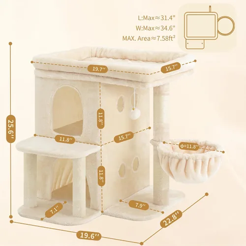 Vista 3 de Heybly Árbol para gatos, torre para gatos de 25.6 pulgadas con amplia percha superior para gatos grandes, muebles de casa para gatos estilo escalera