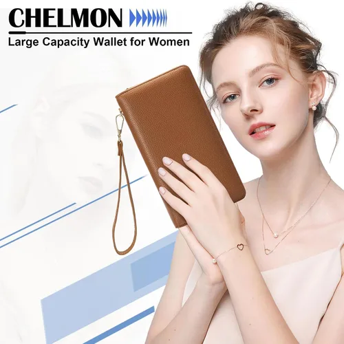 Vista 74 de Chelmon - Monedero para mujer de cuero genuino con bloqueo de señal RFID, para tarjetas de crédito