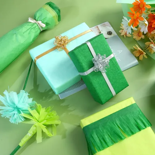 Vista 5 de 100 hojas de papel de seda verde a granel para bolsas de regalo, 20 x 14 pulgadas, papel de seda para regalo para el día de San Patricio, Navidad