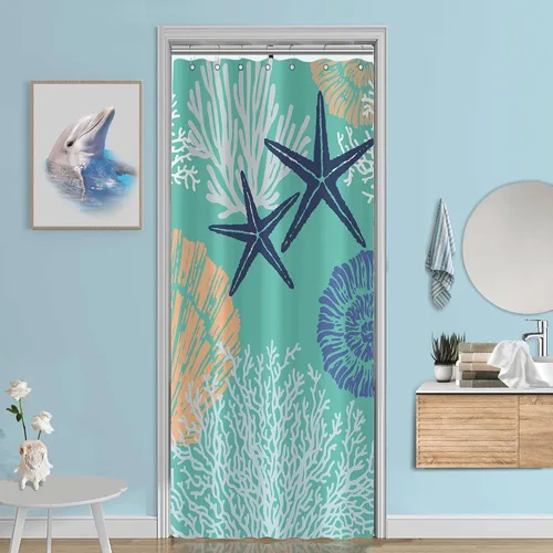 Vista 8 de Tritard Cortina de ducha pequeña de 36 x 72 pulgadas, tamaño medio, cortinas de ducha de tela impermeable náutica costera para baño, cortina de baño