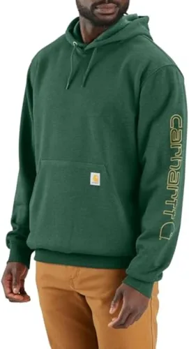 Vista 39 de Carhartt Sudadera de ajuste holgado para hombre con logotipo en la manga, de peso medio, gráfica, liquidación Terreno ámbar
