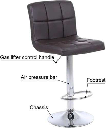 Vista 5 de Taburetes de bar ajustables de altura de mostrador, juego de 2 taburetes de cocina, sillas modernas de cuero sintético giratorio con respaldo Marrón