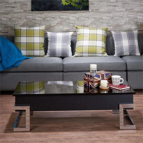 Vista 7 de Acme Mesa auxiliar rectangular con parte superior elevadora y patas de metal para sala de estar, oficina en casa, 2 unidades de almacenamiento Negro