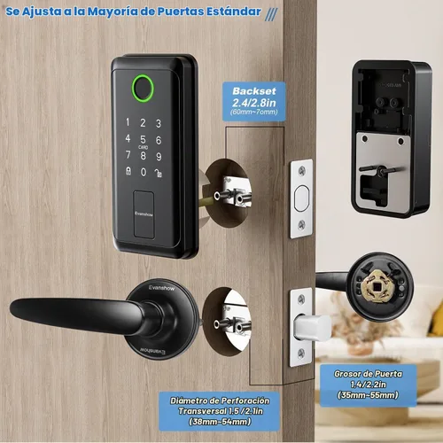 Vista 3 de Cerradura de puerta con teclado con asa, cerrojo electrónico digital con aplicación, bloqueo automático de huellas dactilares de entrada sin llave