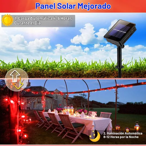 Vista 3 de 2 Pack de luces solares de Navidad para exteriores, tira de luces solares de 80 pies con 240 LED para exteriores, impermeables, 8 modos de luz