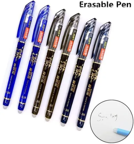 Vista 5 de Juego de 2 + 50 bolígrafos de gel de tinta azul y negra de 0.020 in, borrable, con mango lavable, escritura escolar, papelería, tinta de gel (negro)