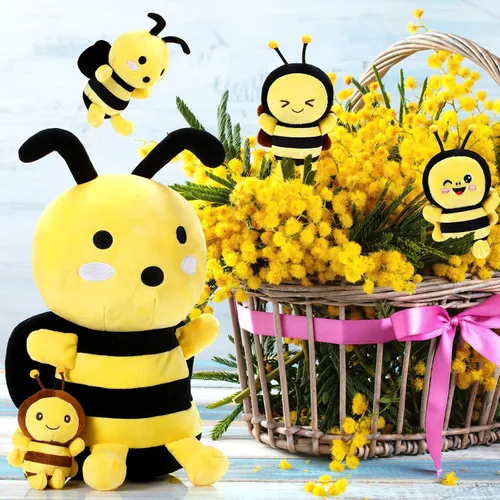 Vista 6 de Aoriher 5 piezas de animales de peluche, 1 abeja grande de felpa y 4 lindas abejas suaves de felpa para regalos de cumpleaños, decoración de fiesta