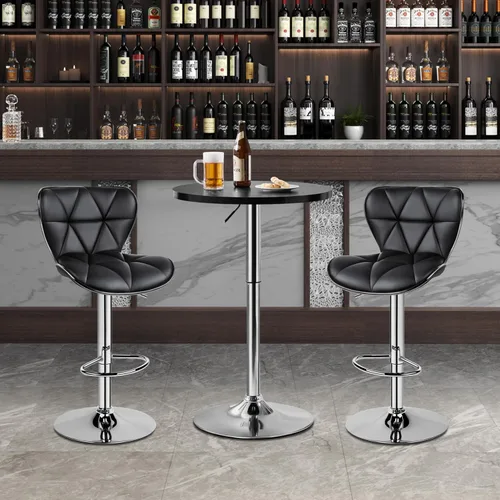 Vista 4 de Yaheetech Mesa de bar redonda, altura ajustable y mesas giratorias de 360°, mesa de cóctel con parte superior de MDF, base de patas plateada