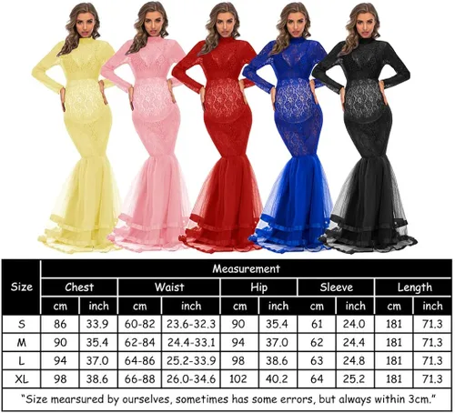 Vista 7 de ZIUMUDY Elegante vestido de maternidad transparente de encaje para sesión de fotos manga larga tul tutus vestido maxi de accesorios para fotos