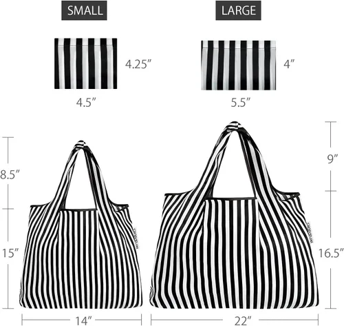 Vista 3 de allydrew Bolsas de comestibles reutilizables de nailon plegables grandes y pequeñas, juego de 2