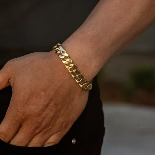 Vista 6 de LIFETIME JEWELRY Pulsera de cadena de eslabones cubanos Miami Curb de 0.472in para hombre, chapado en oro de 24 quilates, Metal, No aplicable
