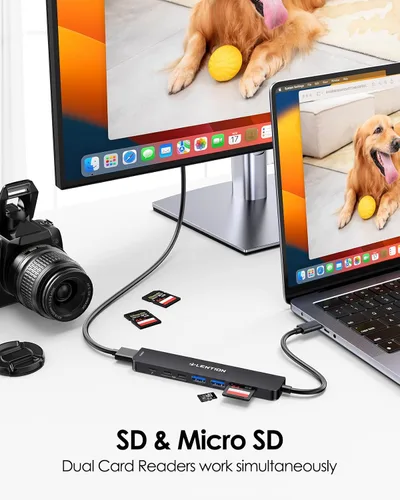 Vista 5 de LENTION USB-C Hub, 4K@60Hz HDMI, 100W PD, 2 USB-C, 2 USB 3.0, Card Reader