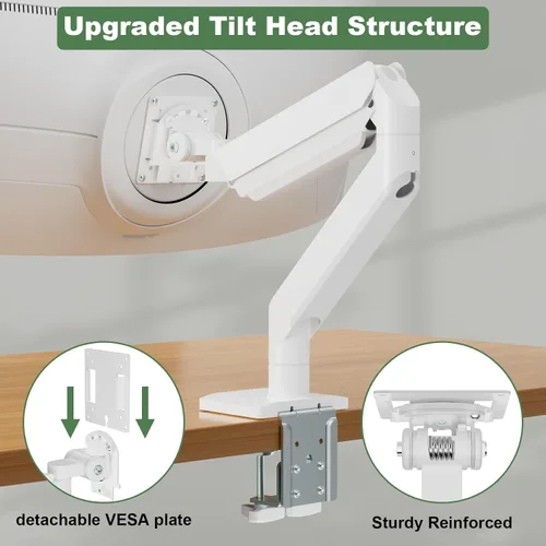 Vista 4 de UPGRAVITY Brazo de monitor blanco para pantallas de 17"-57" de hasta 55 libras, soporte de monitor ultra ancho de aluminio premium para Samsung 49
