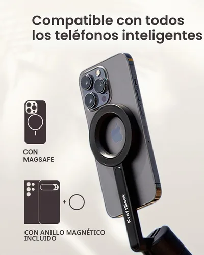 Vista 4 de KraftGeek Trípode magnético para teléfono con MagSafe para iPhone, trípode de 64 pulgadas con soporte para selfie y grabación de video, vlogging