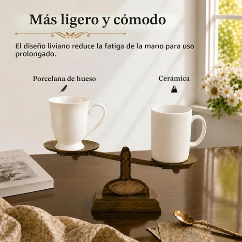 Vista 5 de Juego de 2 tazas de café blancas de porcelana fina (8 onzas)