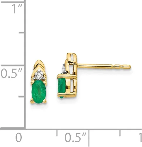 Vista 3 de Aretes de diamante de oro amarillo de 14 quilates y esmeralda genuina (.01 quilates) (0.354in x 0.118in), Oro amarillo, diamante esmeralda