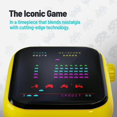 Vista 4 de Reloj inteligente para juegos retro Space Invaders, tecnología selectiva, bisel rojo, no conectado, juego Space Invaders™ integrado, caras de reloj