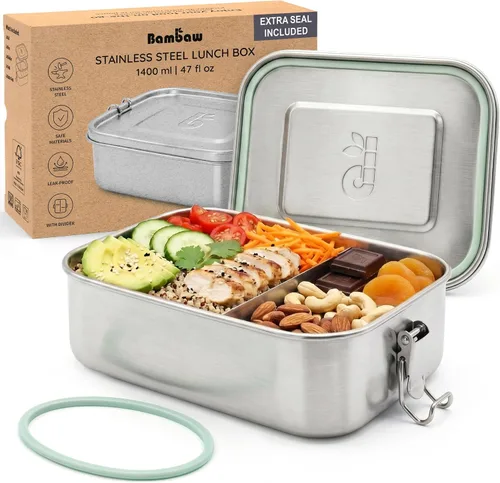Vista 9 de Bambaw Lonchera Bento de Acero Inoxidable de 27 onzas, lonchera metálica con compartimentos, contenedor de almuerzo de Acero Inoxidable a prueba