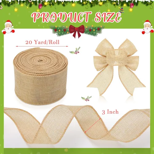 Vista 2 de Waydress Cinta de arpillera de tela de yute con alambre para regalo de boda, decoración de fiesta al aire libre (3 pulgadas x 20 yardas, natural)