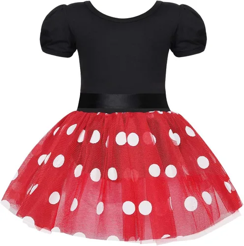 Vista 2 de WonderBabe Toddler Girl Polka Dots Fancy Dress Up Mini Mouse Costume Princess Birthday Party Tulle Dress with Headband